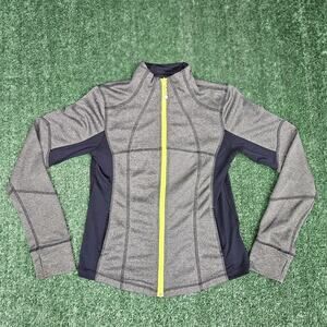 BKE Sport Women Jacket L White Full Zip Thumbholes Pockets Netted Back Running
